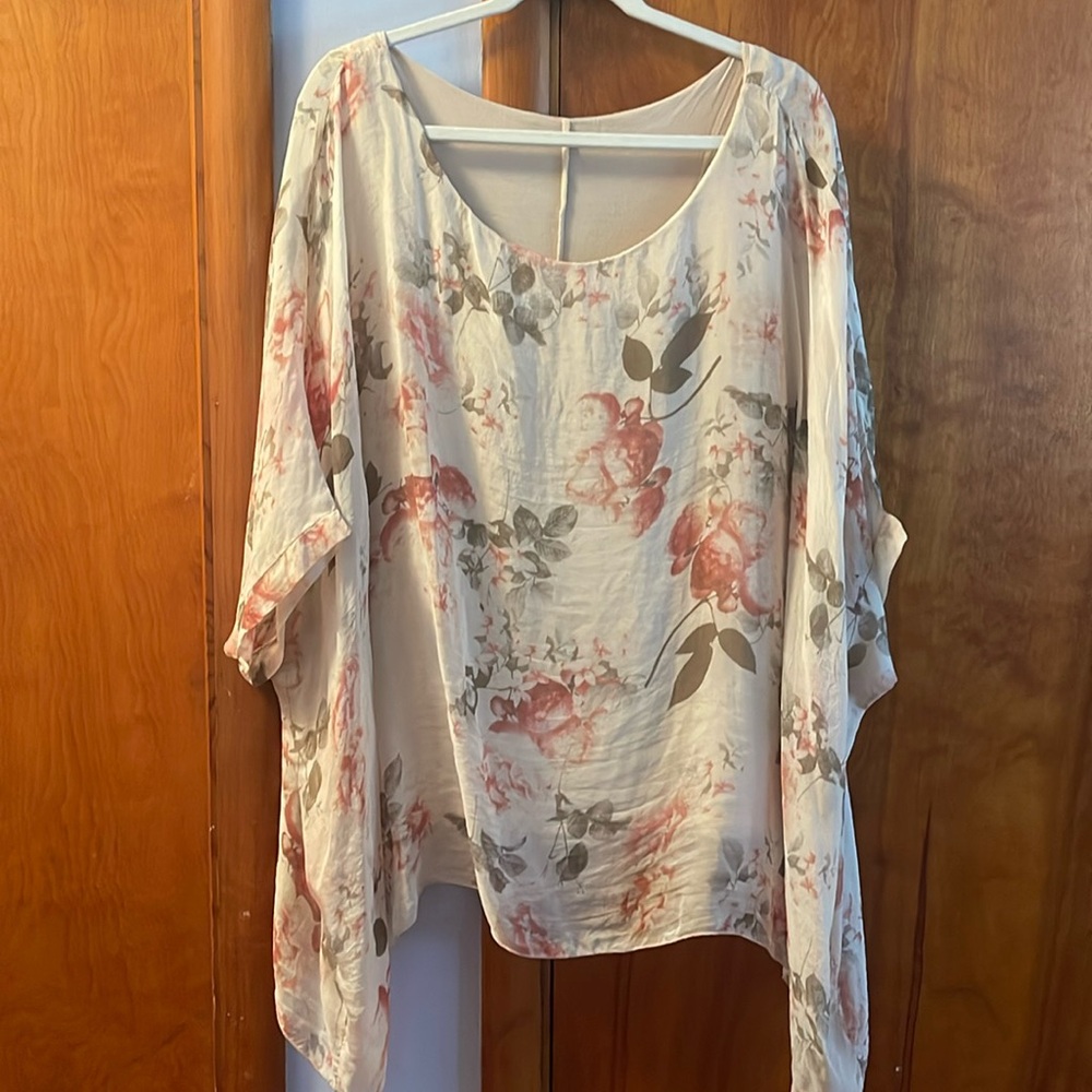 Silk Chiffon top 1x Dusty Rose print